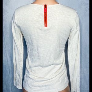 LOFT - Cream & Neon Orange, Zipped, Long Sleeve Top
